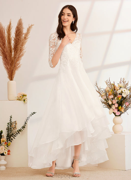 Beading V-neck With Sequins Dress Wedding Asymmetrical Elvira Wedding Dresses A-Line