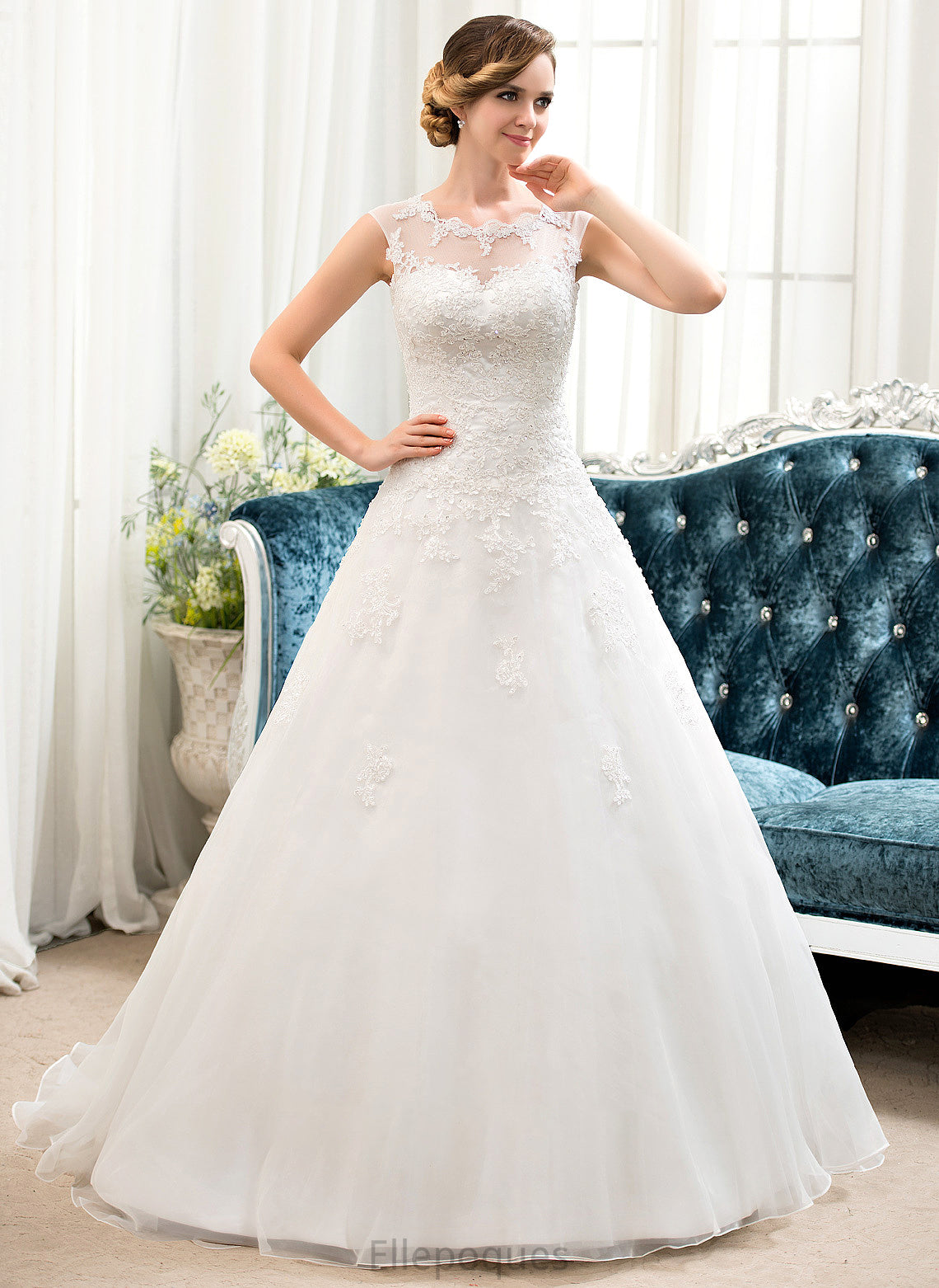 Tulle Organza Train With Wedding Sweep Illusion Ball-Gown/Princess Dress Beading Sequins Wedding Dresses Fiona