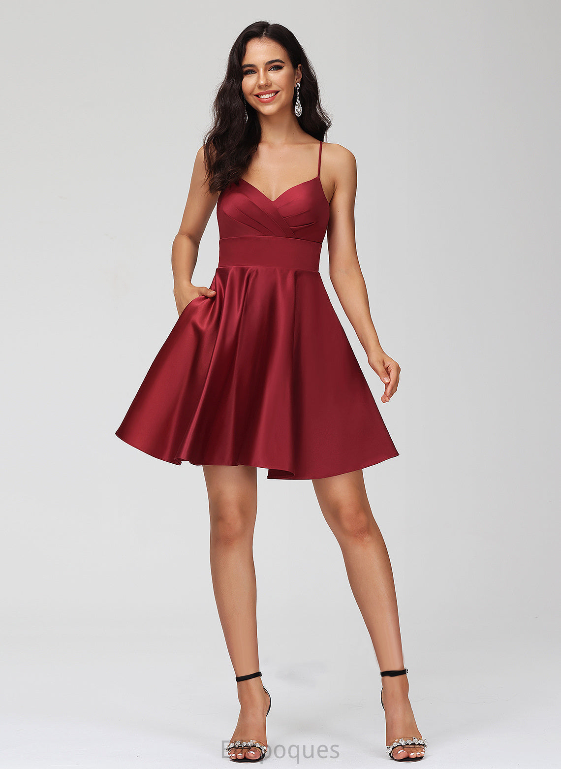 Satin Pleated Short/Mini V-neck With Homecoming Dress A-Line Tamia Homecoming Dresses