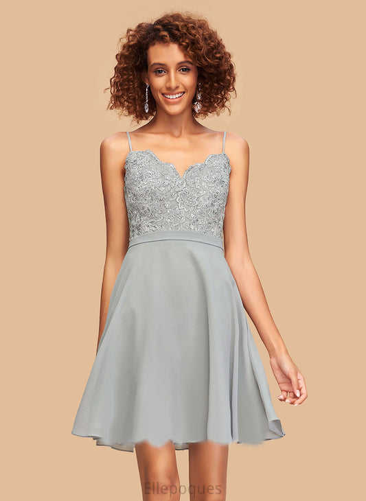 A-Line Beading With Short/Mini Lace Jolie Homecoming Chiffon V-neck Homecoming Dresses Dress