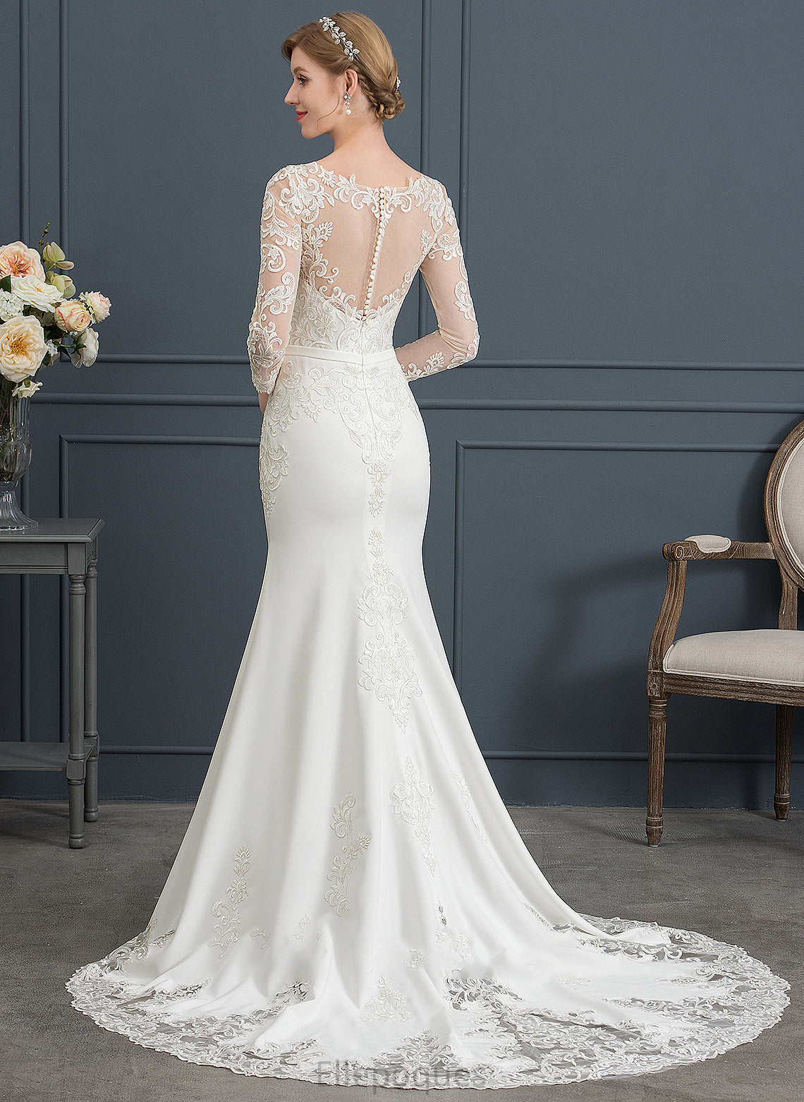 Crepe Illusion Lace Trumpet/Mermaid Monique Dress Stretch Wedding Dresses Train Wedding With Chapel