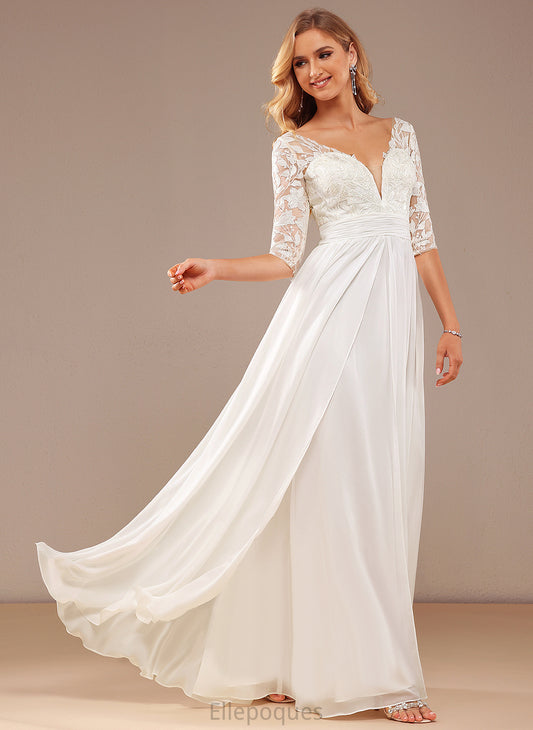 Lace Miah Floor-Length Ruffle V-neck Chiffon Wedding Wedding Dresses Sequins With Dress A-Line