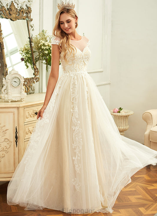 With Ruffle Jaliyah Lace Lace Dress Neck Sweep Train A-Line Tulle Wedding Wedding Dresses Scoop