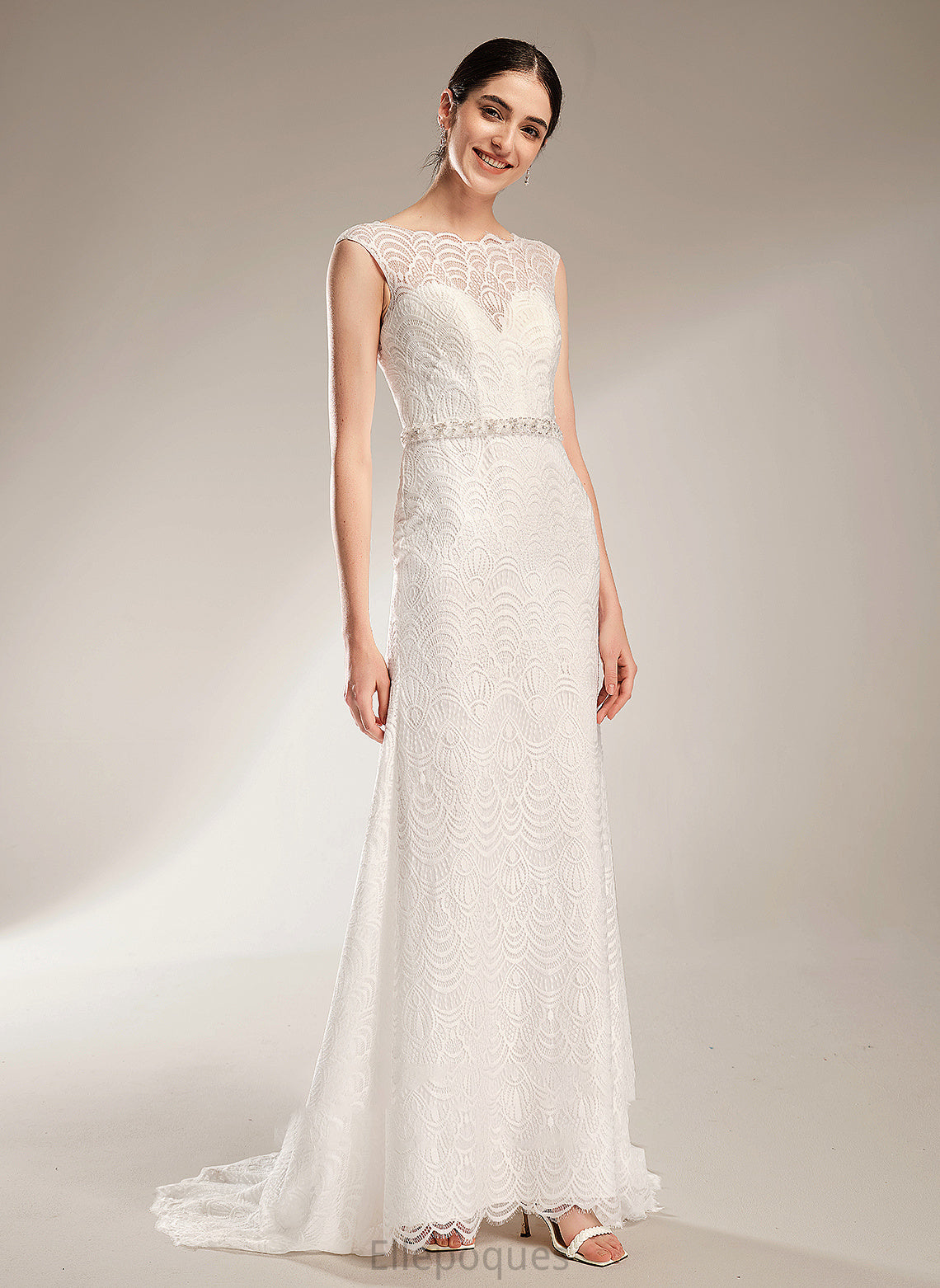 Scoop Elaine Dress Sheath/Column With Wedding Sequins Neck Beading Court Wedding Dresses Train