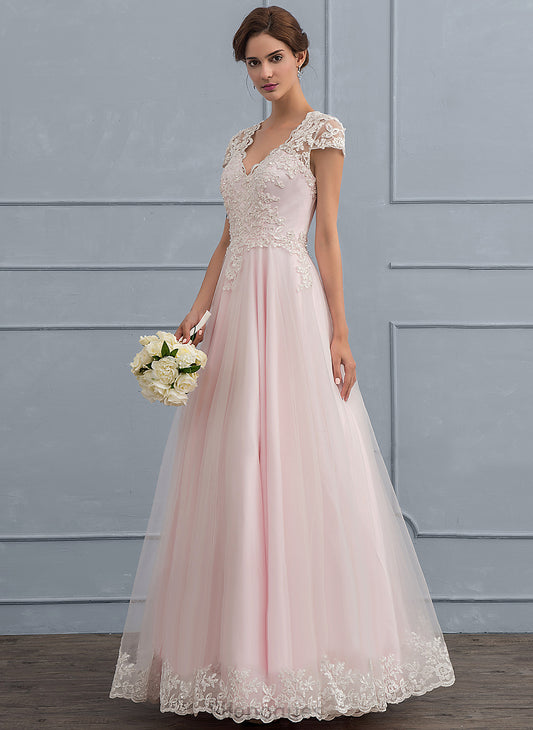 V-neck Lace With Dress Wedding Dresses Sequins Ball-Gown/Princess Beading Wedding Victoria Floor-Length Tulle