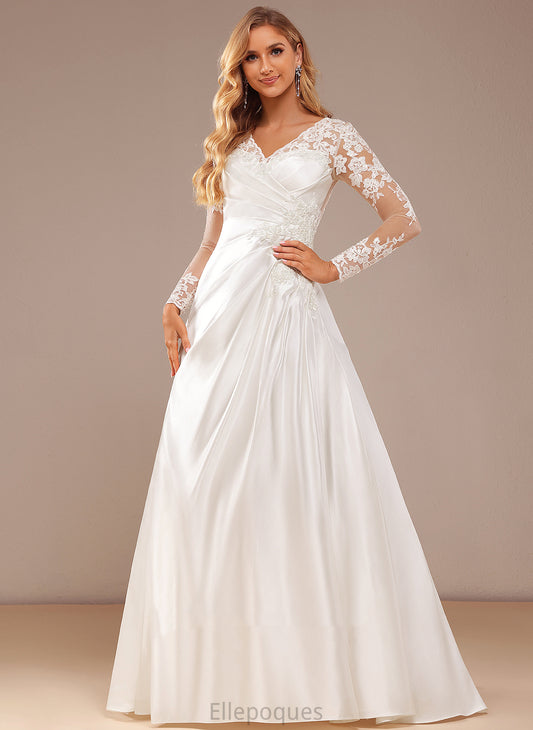 Wedding Dress A-Line Court V-neck With Train Lace Satin Sequins Lace Maria Wedding Dresses