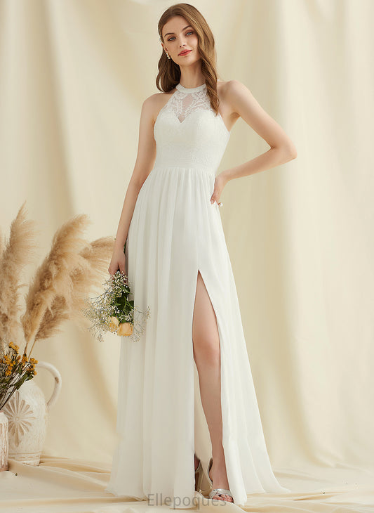 Neck Split Scoop Front Wedding Dresses Chiffon Regan With Wedding Dress Floor-Length A-Line Lace