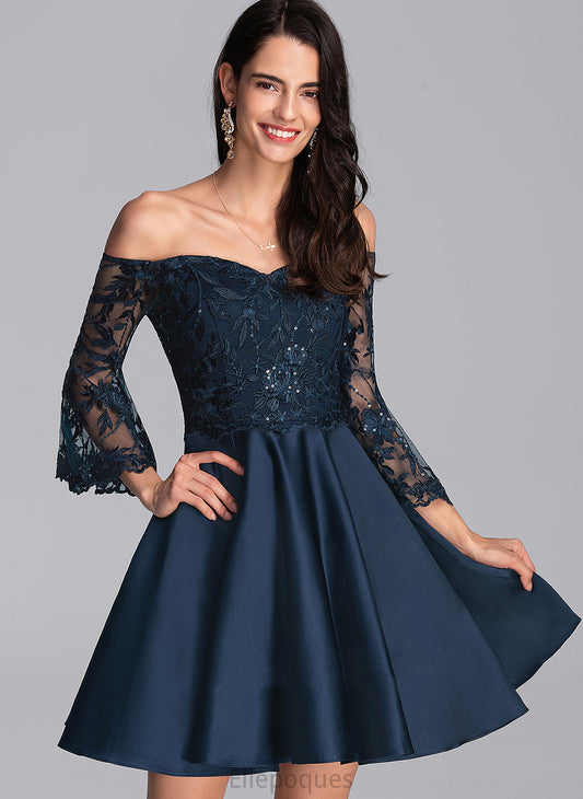 A-Line Jillian Lace Homecoming With Homecoming Dresses Satin Off-the-Shoulder Dress Short/Mini