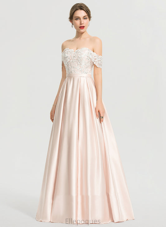 Off-the-Shoulder Wedding Dresses Sequins Satin Wedding With Lace Floor-Length Dress Ball-Gown/Princess Sahna