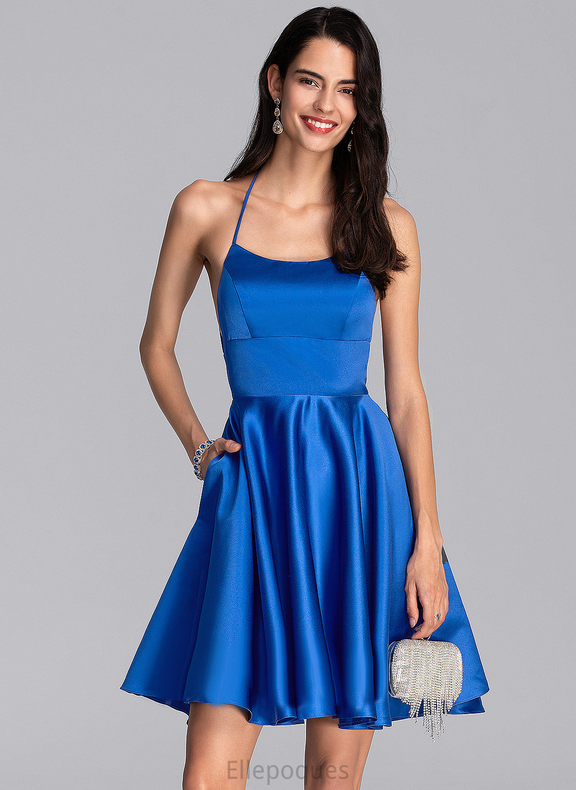 A-Line Dress Homecoming Square Satin Neckline Sidney Short/Mini Homecoming Dresses