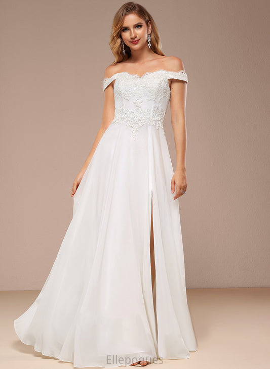 Dress With Chiffon A-Line Floor-Length Wedding Dresses Sequins Wedding Lace Off-the-Shoulder Kirsten