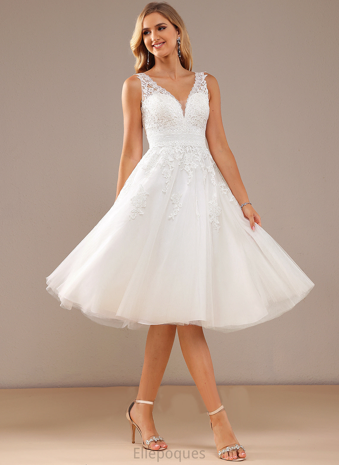 Wedding Dresses V-neck A-Line Lace Nathaly Dress Wedding Tulle Lace With Knee-Length