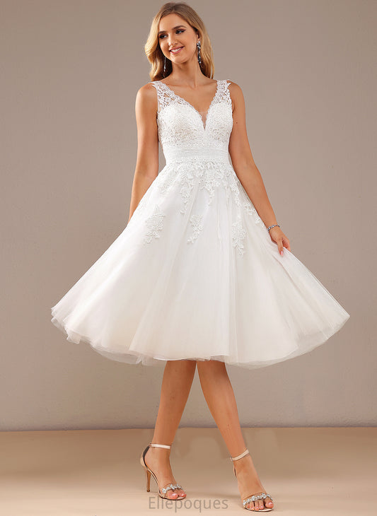 Wedding Dresses V-neck A-Line Lace Nathaly Dress Wedding Tulle Lace With Knee-Length