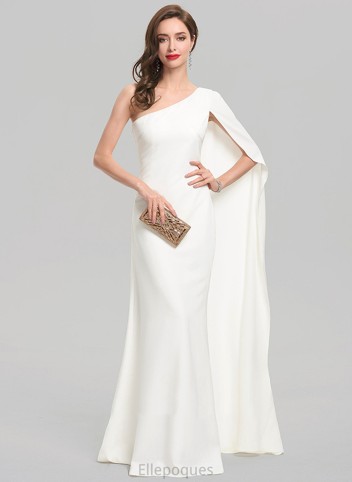 Stretch One-Shoulder Wedding Dresses Wedding Crepe Dress Nyasia Floor-Length Sheath/Column