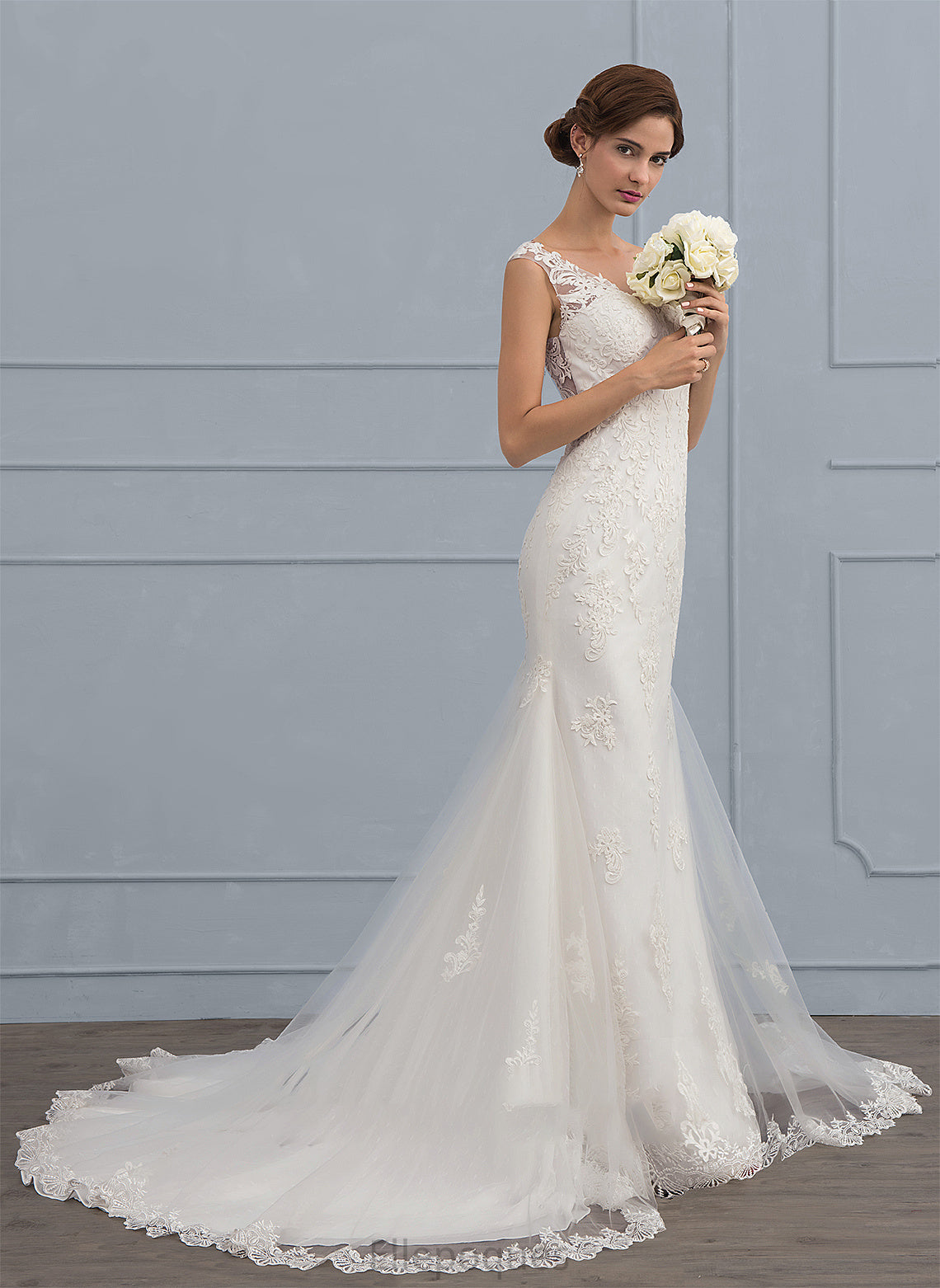 Court Wedding Dresses Journey Trumpet/Mermaid Wedding Dress Train V-neck Tulle