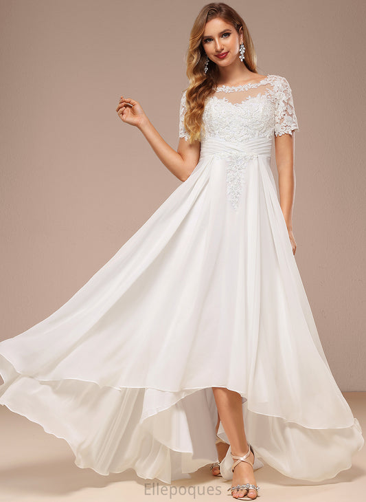 Gladys Wedding Dresses Chiffon Neck Wedding Lace Dress A-Line Boat Asymmetrical