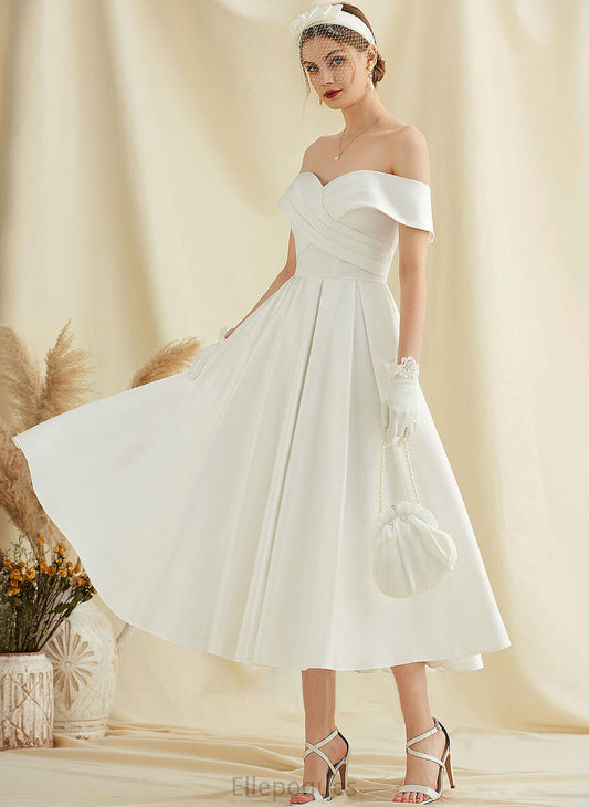 A-Line Tea-Length Pockets Satin Dress With Phyllis Wedding Dresses Wedding