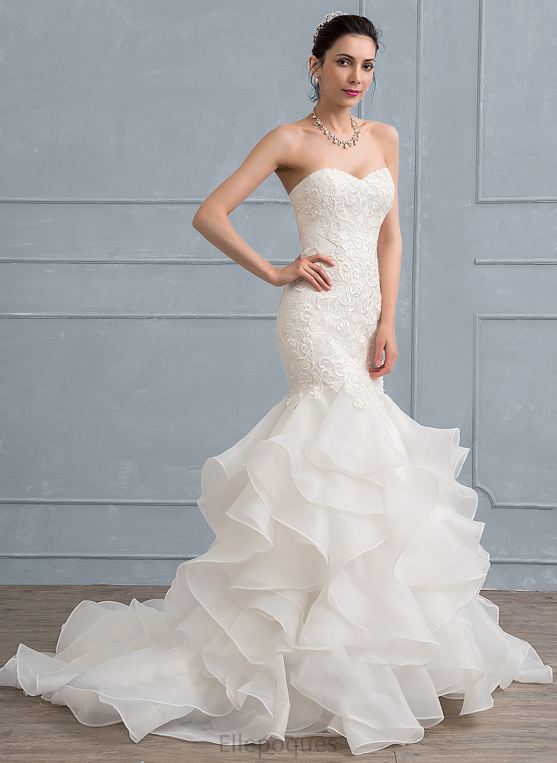 Wedding Lace Sweetheart Train Dress Sweep Jayda Wedding Dresses Organza Trumpet/Mermaid