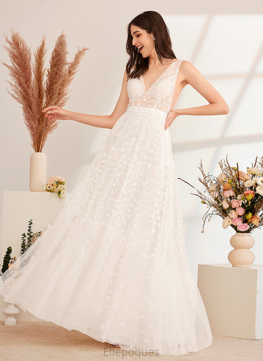 Jaden Beading Wedding Dresses Sequins Dress Wedding Floor-Length V-neck With A-Line