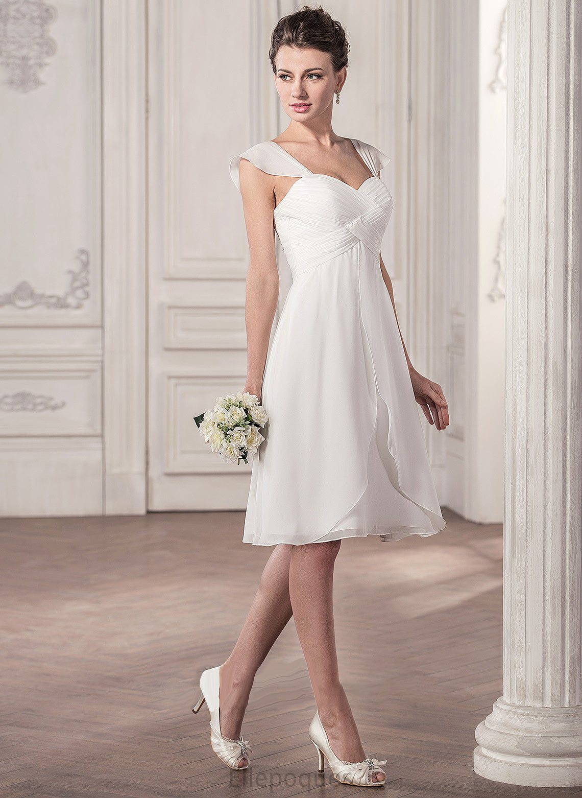 Ruffle Knee-Length Chiffon With Sweetheart A-Line Dress Wedding Nora Wedding Dresses