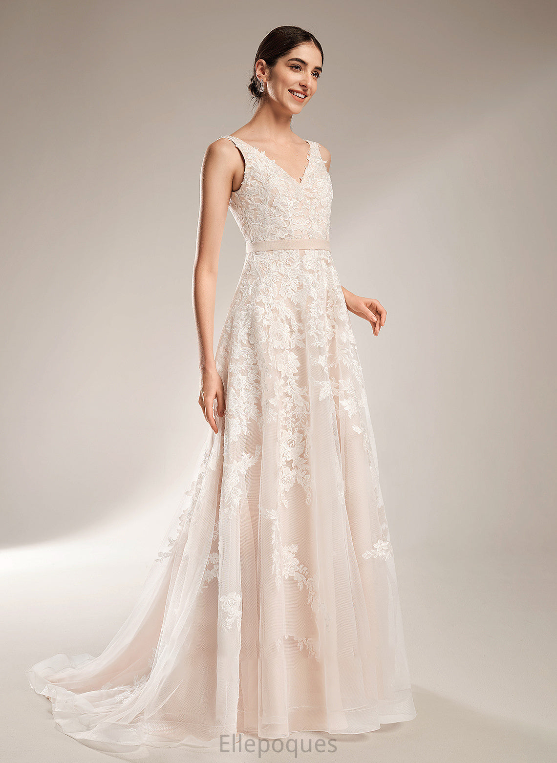 A-Line Dress Train V-neck Court Wedding Dresses Shaylee Wedding