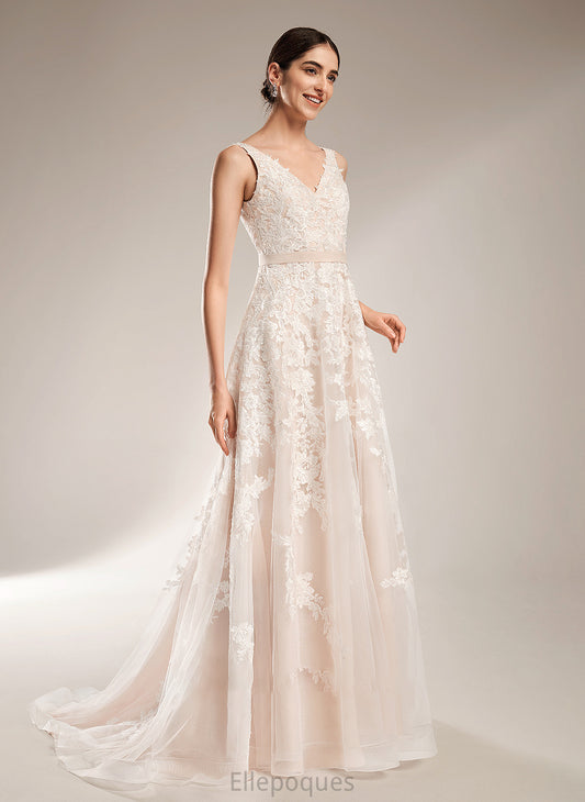 A-Line Dress Train V-neck Court Wedding Dresses Shaylee Wedding