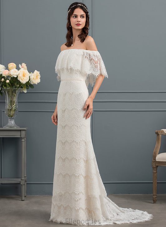 Dress Trumpet/Mermaid Bow(s) Train Wedding With Sweep Wedding Dresses Off-the-Shoulder Sidney Lace