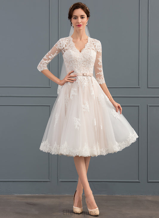 Bow(s) V-neck Alison Tulle With Wedding Knee-Length A-Line Wedding Dresses Dress