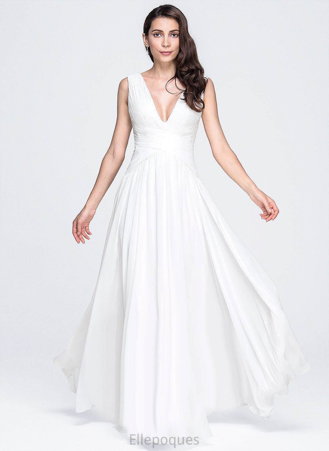 Wedding Wedding Dresses Chiffon Floor-Length Dress A-Line Natalya Pleated V-neck With