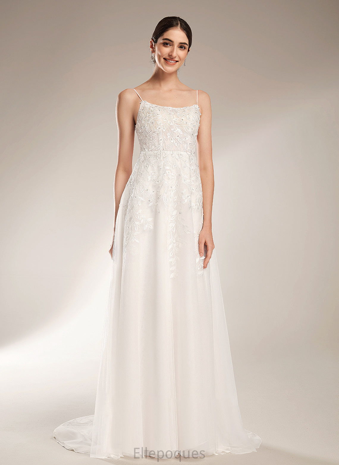 Court A-Line Square Maci Dress Beading Neckline Train Wedding With Wedding Dresses Sequins