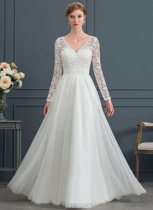 Lace Floor-Length A-Line Ingrid Wedding Tulle Wedding Dresses V-neck Dress