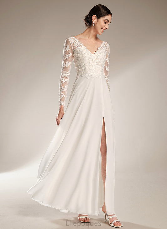 Lace A-Line Dress Katrina Floor-Length V-neck Wedding Chiffon Wedding Dresses