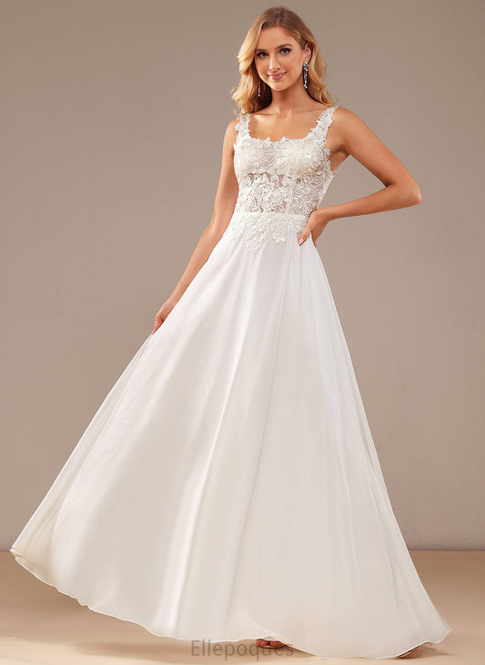 With Dress Square A-Line Chiffon Wedding Lace Wedding Dresses Lesley Sequins Floor-Length