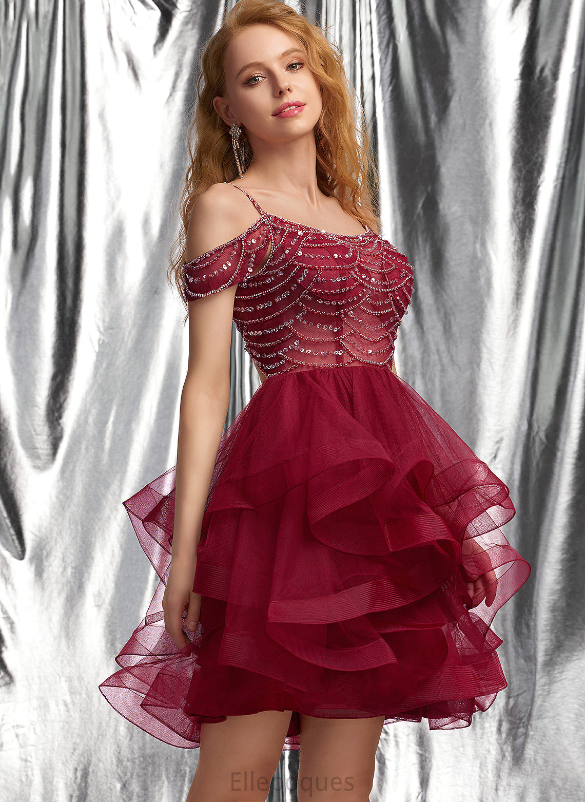 With Beading Short/Mini Dress Elisabeth Sequins Scoop Neck Homecoming Tulle Homecoming Dresses Ball-Gown/Princess