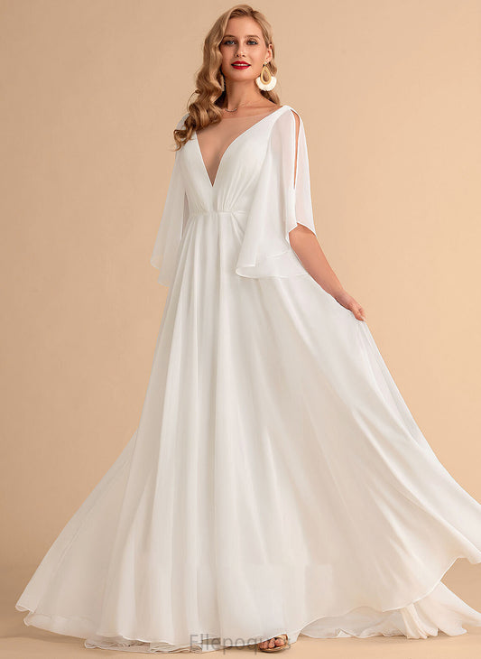 Chiffon V-neck A-Line Sweep Karla Wedding Dress Train Wedding Dresses