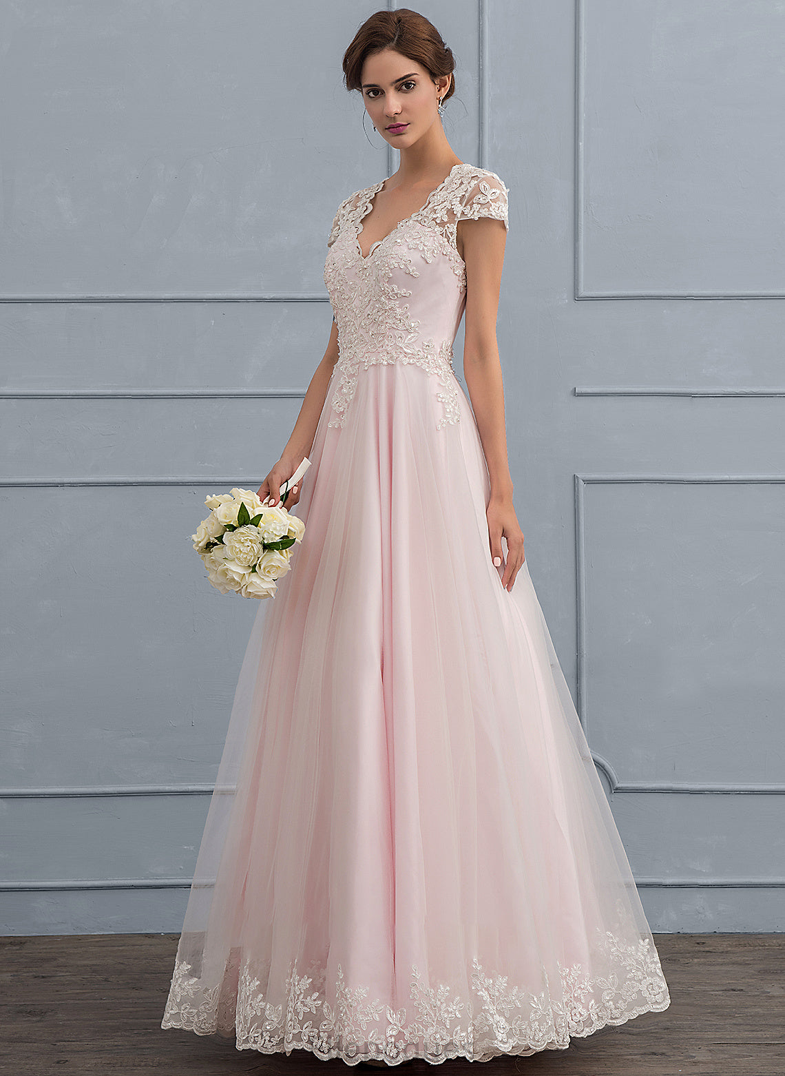 V-neck Wedding Dresses Ball-Gown/Princess Wedding Tulle Sequins With Floor-Length Beading Robin Dress