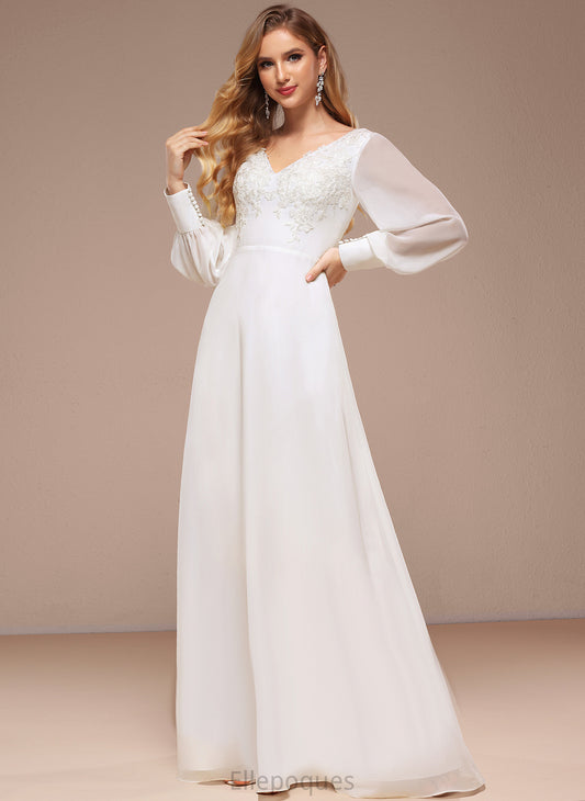 Lace Sequins Wedding Floor-Length Aubrey V-neck Wedding Dresses Dress With Chiffon A-Line