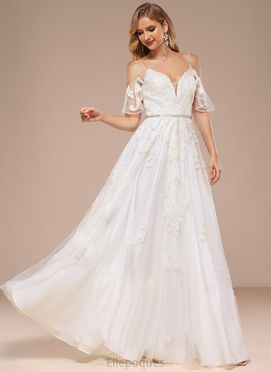 Beading Shoulder Wedding A-Line Lace Floor-Length Saige Cold Wedding Dresses Tulle With Sequins Dress