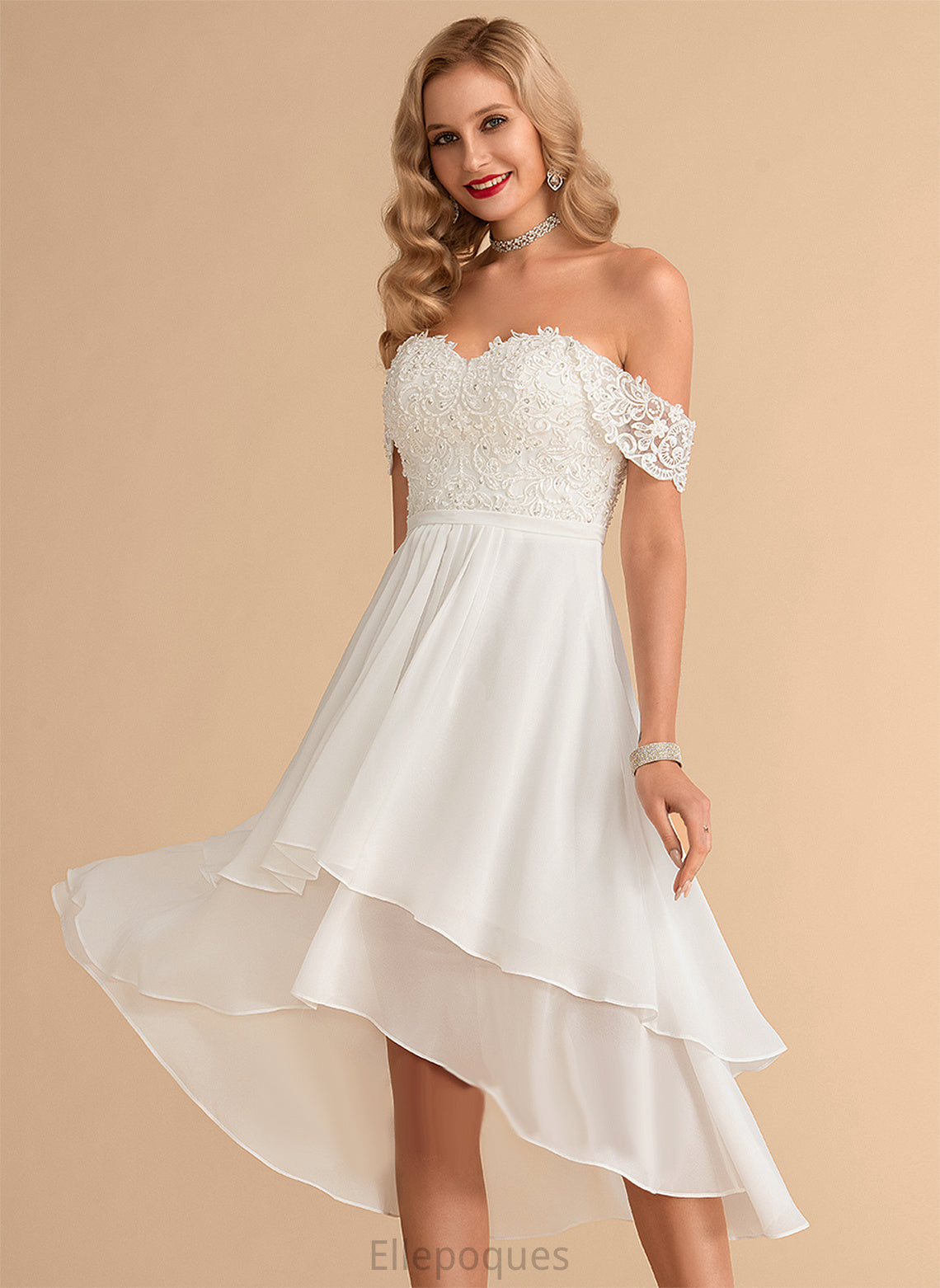 Wedding Dresses Beading Chiffon Wedding Dress Off-the-Shoulder With Sequins Asymmetrical A-Line Lace Moira