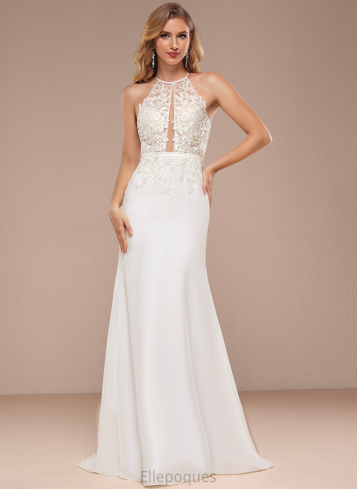 With Sequins Wedding Dresses Sweep Chiffon Alexis Train Trumpet/Mermaid Lace Wedding Dress Halter