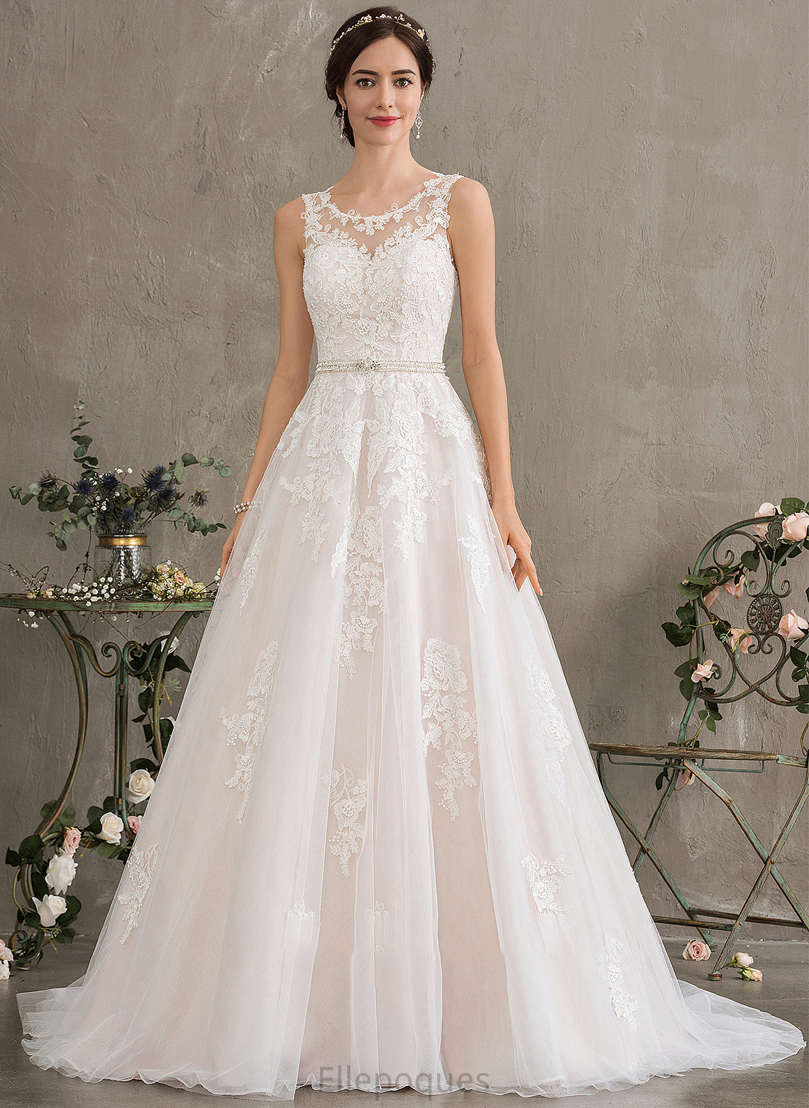 Beading Neck Scoop Wedding Dresses Train With Wedding Dress Susie Ball-Gown/Princess Sequins Tulle Court