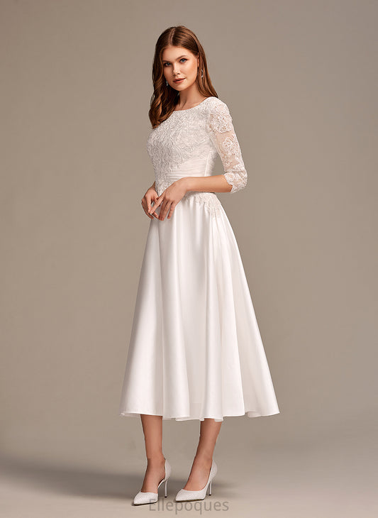 Roberta Wedding Dresses Dress With Neck Wedding A-Line Scoop Pockets Tea-Length