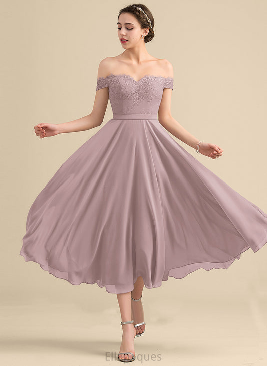 Dress Lace Off-the-Shoulder A-Line Chiffon Tea-Length With Beading Kaya Homecoming Dresses Homecoming