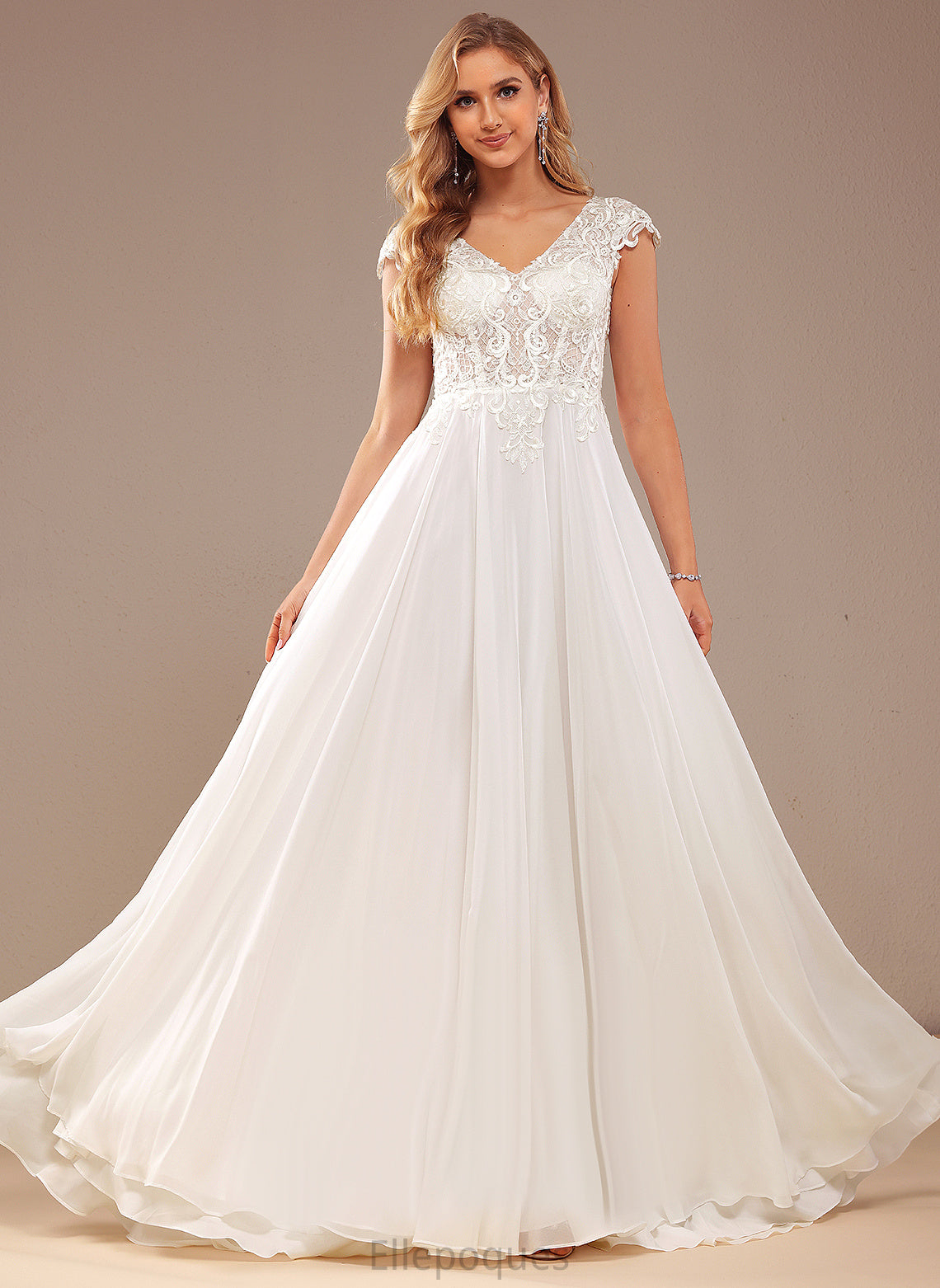 Lace Dress Lace Sweep Chiffon Train With Wedding V-neck A-Line Abigayle Wedding Dresses