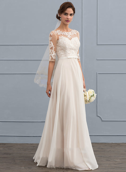 Dress Illusion Floor-Length With Wedding Lace Tatiana Bow(s) A-Line Beading Wedding Dresses Chiffon Sequins