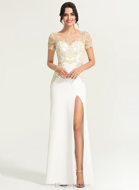 Neck Shayna Floor-Length Front Split Crepe Wedding Sheath/Column Dress Wedding Dresses With Stretch Scoop