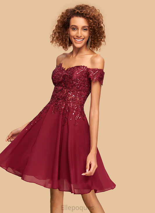 Chiffon Dress Sequins A-Line With Off-the-Shoulder Homecoming Dresses Lace Homecoming Short/Mini Cristina