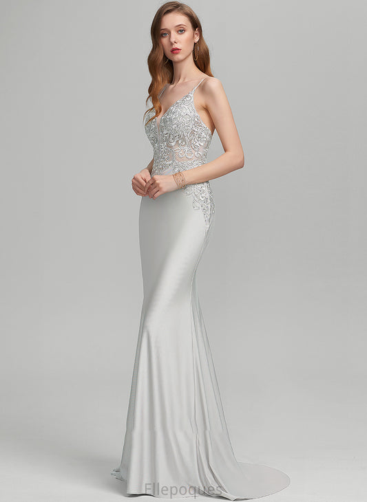 Prom Dresses V-neck Lois Sequins Sweep Trumpet/Mermaid Train With Jersey