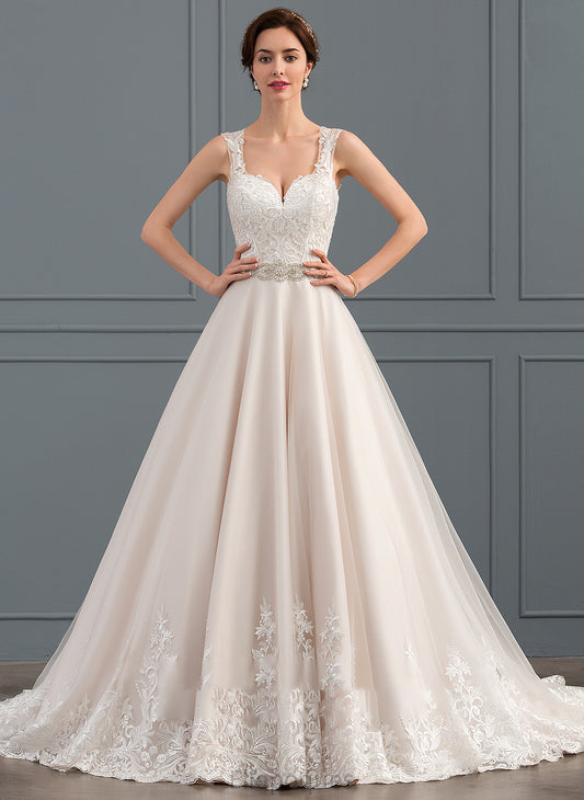 Wedding Amirah Wedding Dresses Ball-Gown/Princess Court Tulle Lace Beading Dress With Train Sweetheart