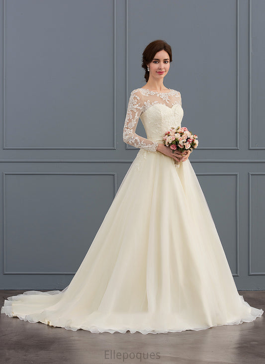 Ball-Gown/Princess Sequins Wedding Lace Tulle Court Wedding Dresses Train Illusion Beading Paulina Dress With